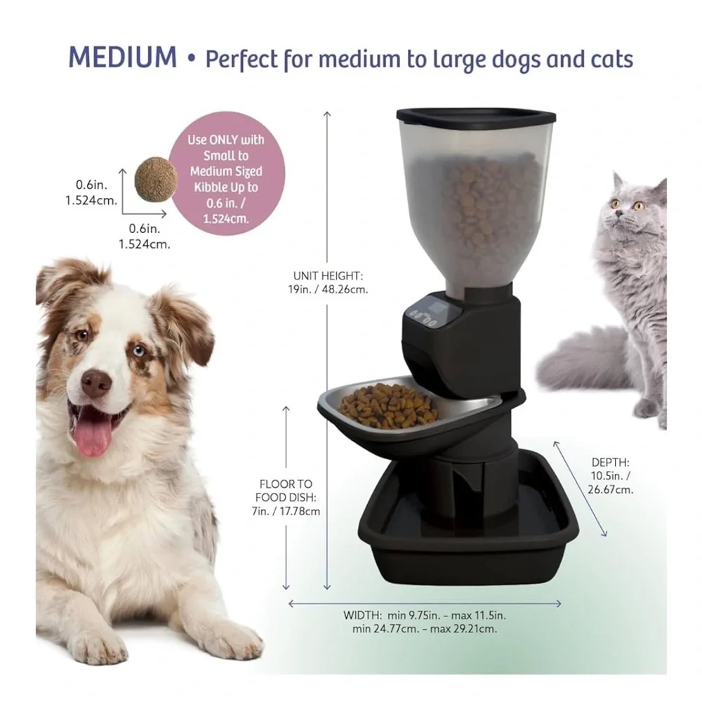 Brand New Automatic Dog Cat Pet Feeder w/ Water Dispenser Black Battery Operated
